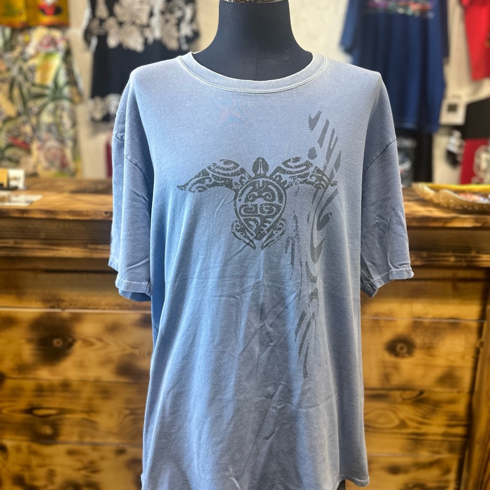 CRAZY SHIRTS HAWAIIAN SEA TURTLE TRIBAL ART TEE T SHIRT Mens XL Blue Y2K